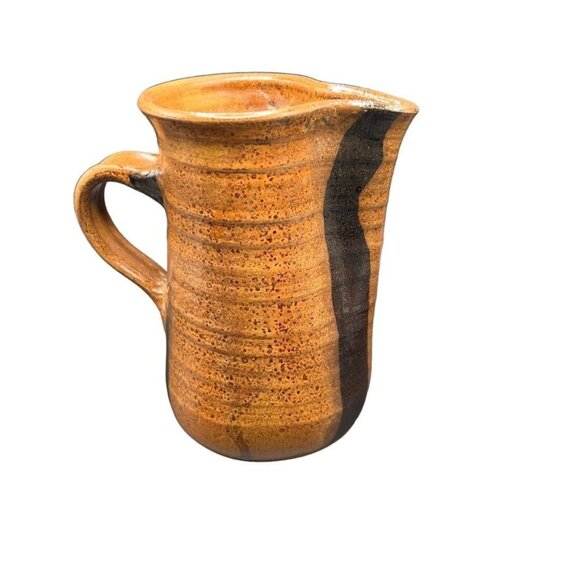 Studio Art Pottery Pinched Pitcher Stoneware Farmhouse Earthtones Signed - Picture 1 of 9